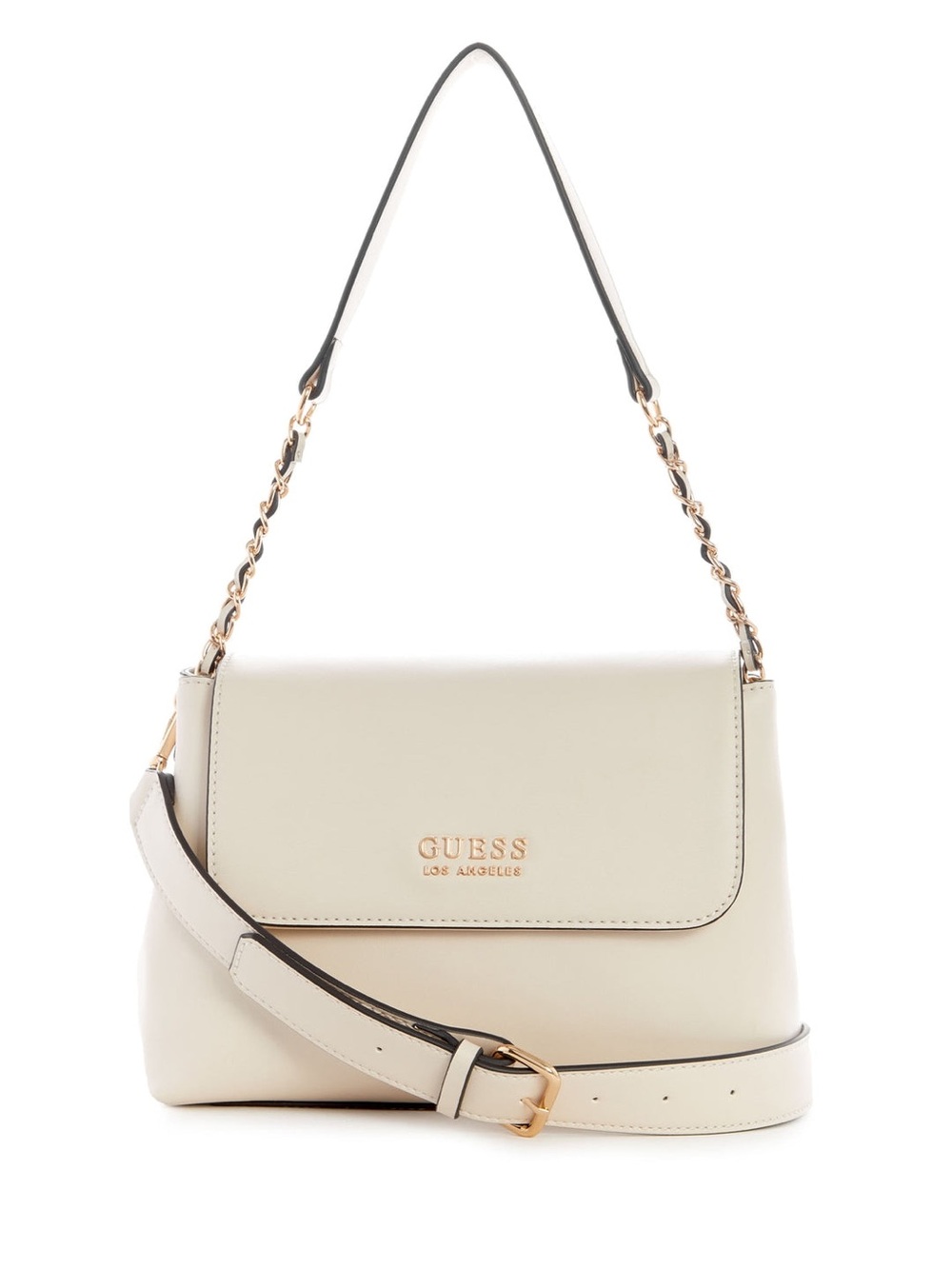 GUESS Milena Cream Shoulder Bag with Gold Chain Detail
